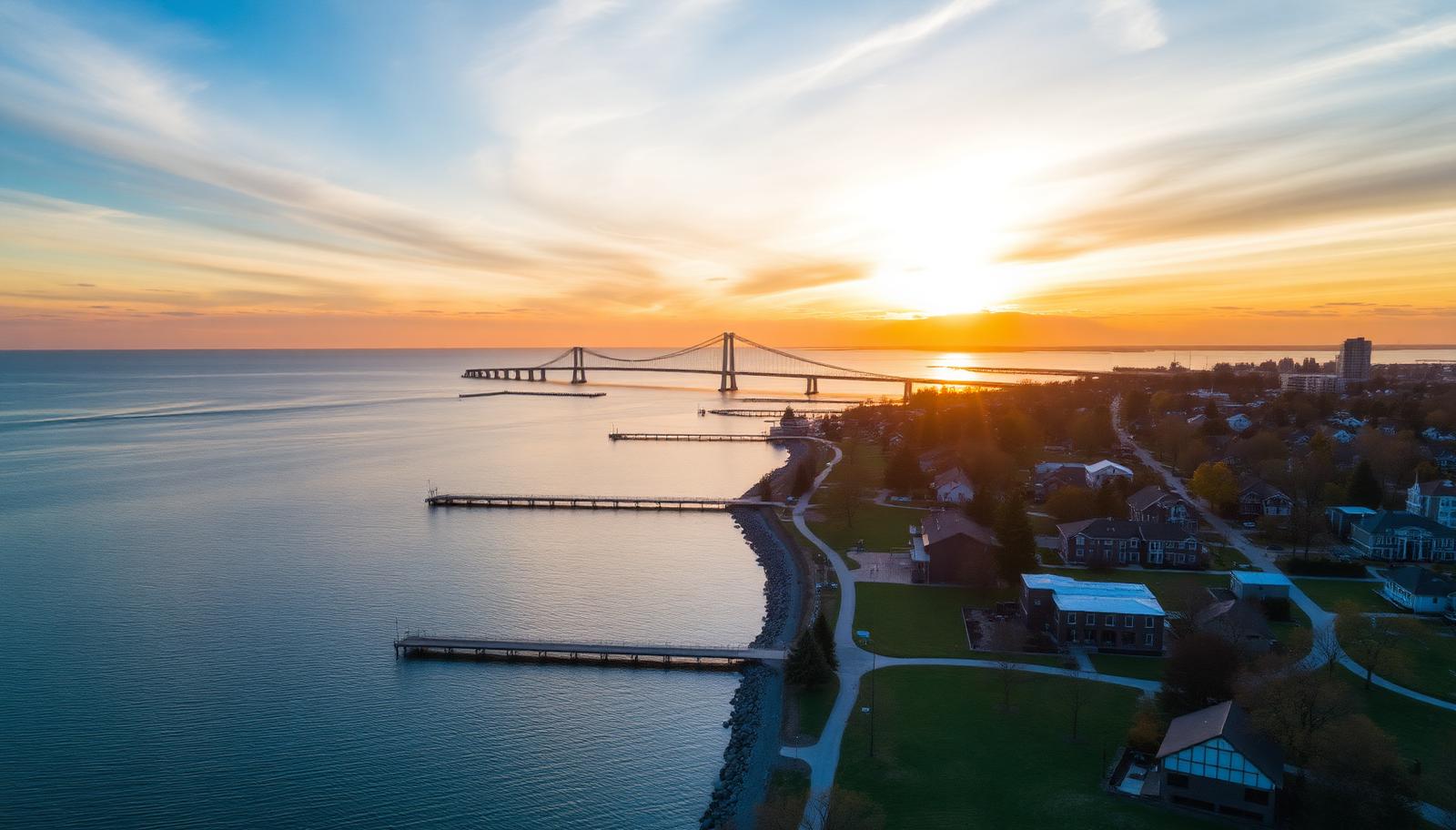 Aerial drone photograph of landmarks and property in Burlington, Ontario, from above