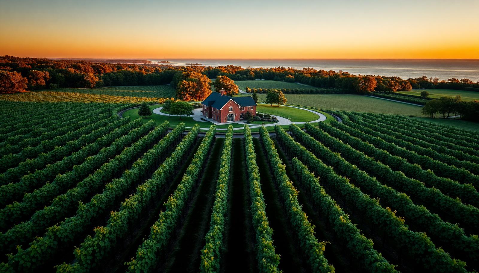 Aerial drone photograph of landmarks and property in Niagara-on-the-Lake, Ontario, from above