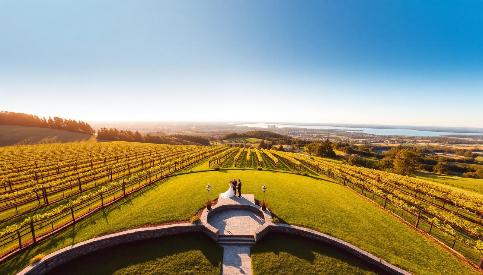 Aerial drone photograph of landmarks and property in Vineland, Ontario, from above