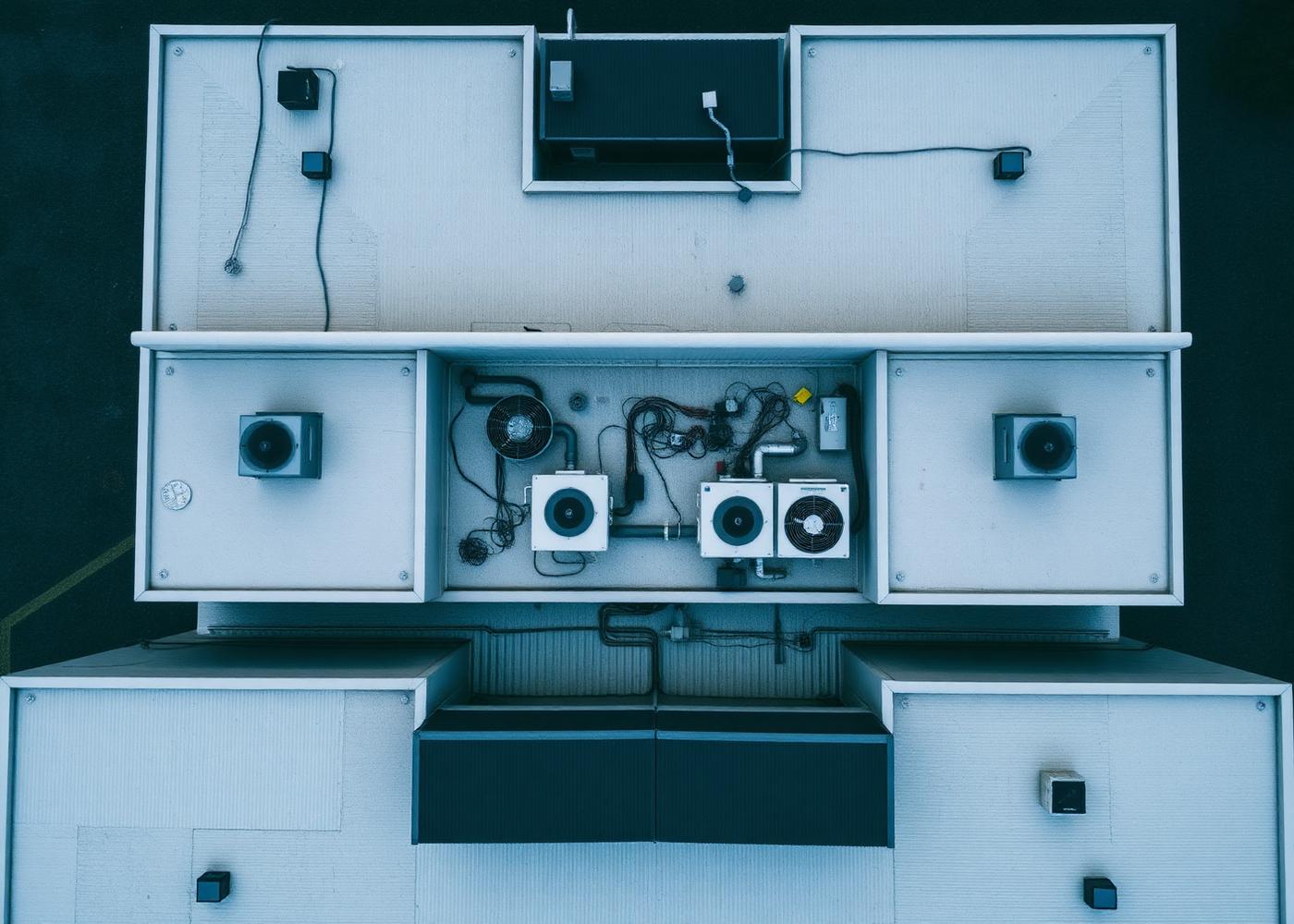 Overhead inspection photo of rooftop HVAC units on a Hamilton commercial building