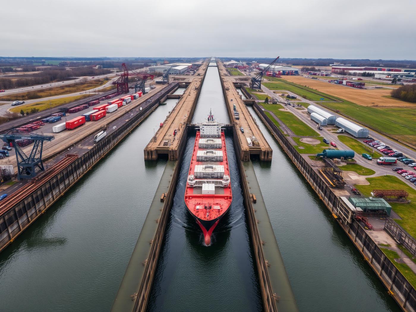 Drone view of Welland Canal Lock 3 in St. Catharines